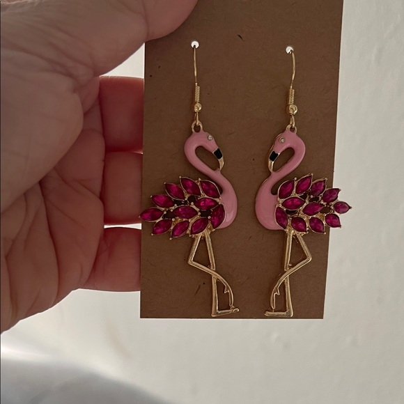 Jewelry - Pink Flamingo Earrings with Red Accents